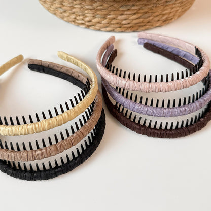 布面纏繞簡約髮箍－黃色款細節｜https://igowo.tw/