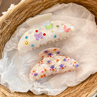 壓克力花朵橢圓鯊魚夾－商品主圖｜https://igowo.tw/