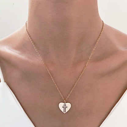 愛心十字鑲鑽復古項鍊－商品主圖｜https://igowo.tw/