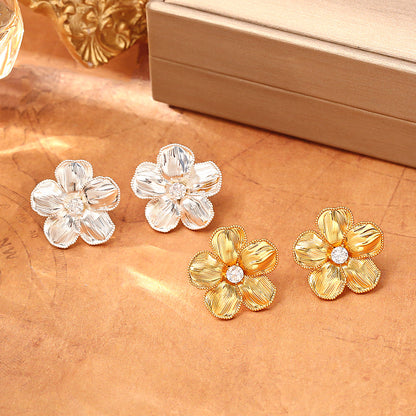 鋯石金屬花朵簡約耳釘－商品主圖｜https://igowo.tw/