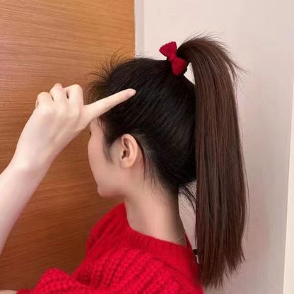 紅色彈力繩蝴蝶結髮圈－細節特寫1｜https://igowo.tw/