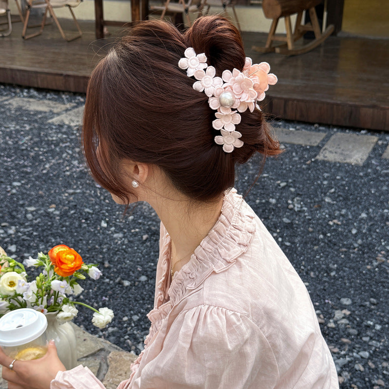 韓系甜美花朵抓夾女2026新款高級感后腦勺盤發鯊魚夾發卡絕美發飾