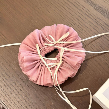 網紗蝴蝶結復古髮圈－咖色款細節｜https://igowo.tw/