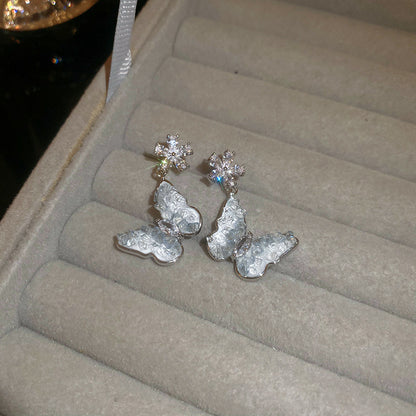 銀針人造珍珠水晶款花朵耳環清新甜美耳釘超仙氣質耳墜高級感耳飾