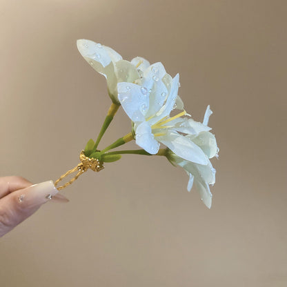 新款布藝花朵珍珠發夾高級感精致優雅氣質鴨嘴夾設計感小眾發飾女