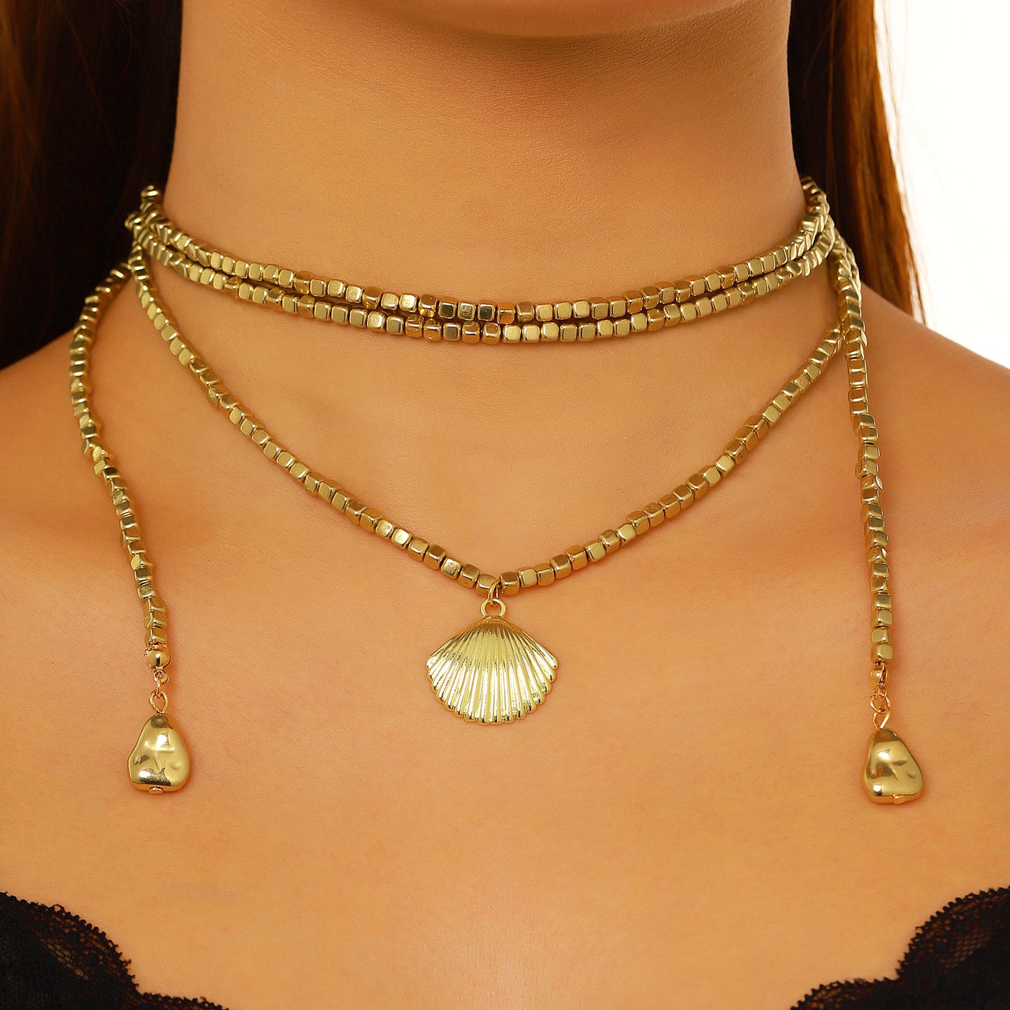 碎銀貝殼海星墜飾項鍊