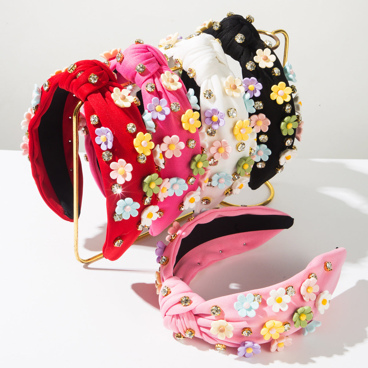 繽紛花朵寬版鑲鑽髮箍－商品主圖｜https://igowo.tw/