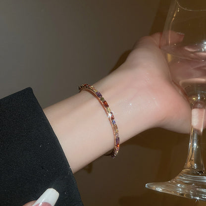 鋯石花朵網格幾何開口手鐲歐美精致輕奢復古手環小眾高級感手飾女
