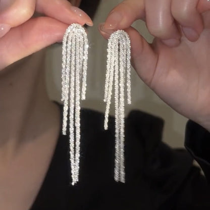 銀針波光粼粼銀色流蘇耳釘歐美簡約個性耳環耳墜女耳飾輕奢高級感