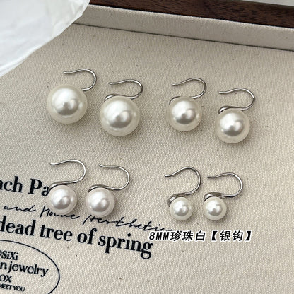 S925純銀玻璃澳白大珍珠耳釘