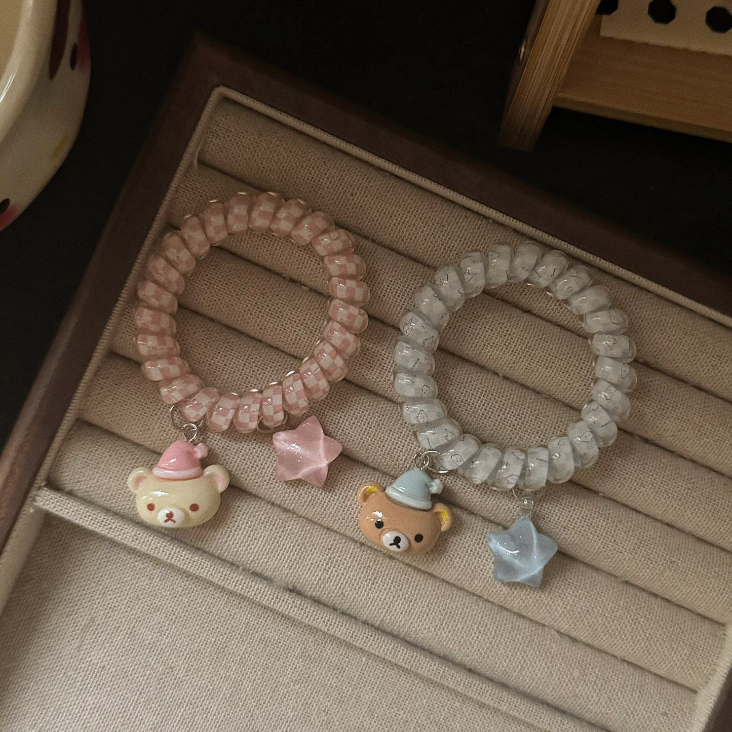 粉色小熊星星髮圈－商品主圖｜https://igowo.tw/