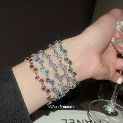 歐美新款超閃鋯石幾何圓形手鏈女輕奢高級感手環簡約時尚百搭手飾