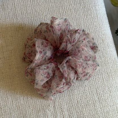 網紗碎花復古髮圈－黑色碎花香蕉夾款細節｜https://igowo.tw/