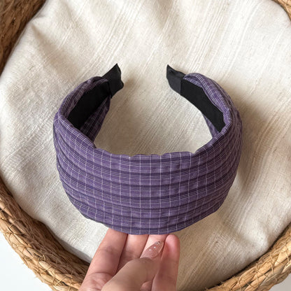 布面格紋寬版髮箍－細節特寫8｜https://igowo.tw/