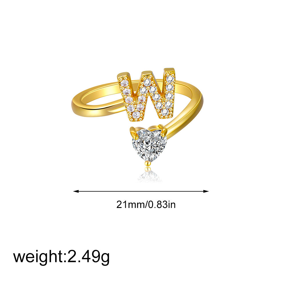 鋯石愛心可調式戒指－字母W+愛心款細節21｜https://igowo.tw/