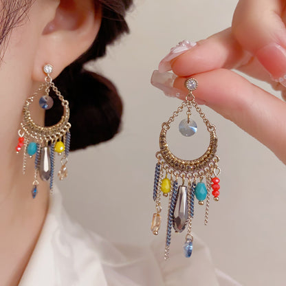 串珠水滴流蘇長版耳墜－商品主圖｜https://igowo.tw/