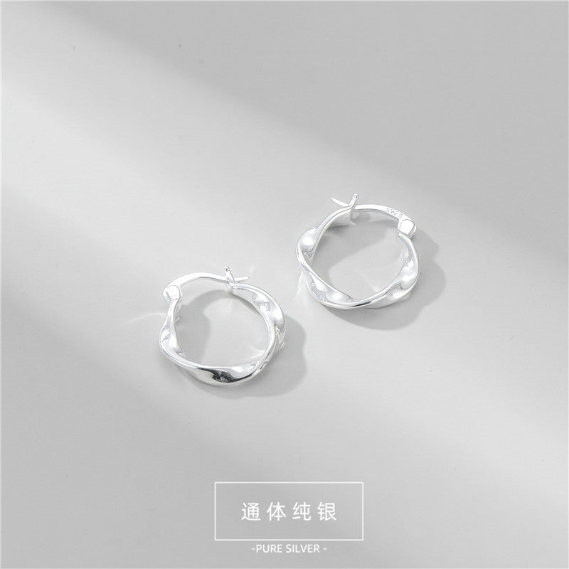 S925純銀扭紋波浪簡約基礎款耳扣女韓版時尚通勤款經典耳環