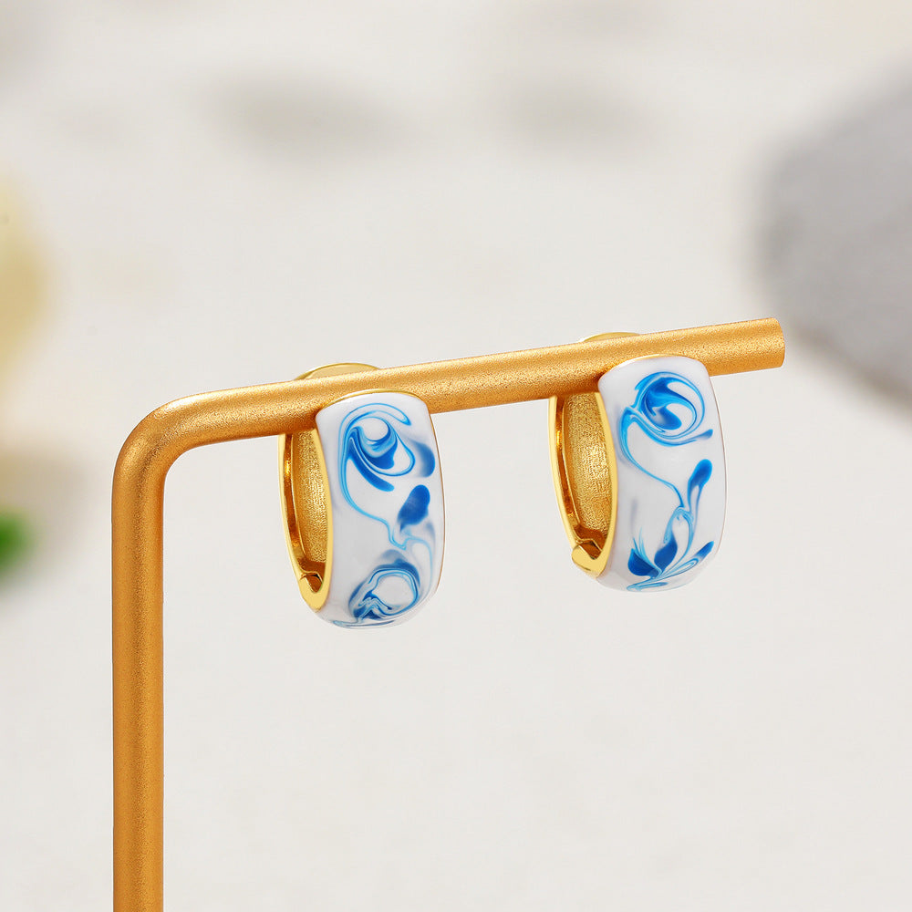 金色琺瑯圓圈復古耳環－細節特寫2｜https://igowo.tw/