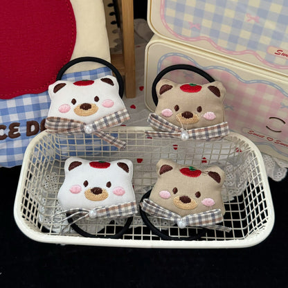 棕色布面小熊領結髮圈－商品主圖｜https://igowo.tw/