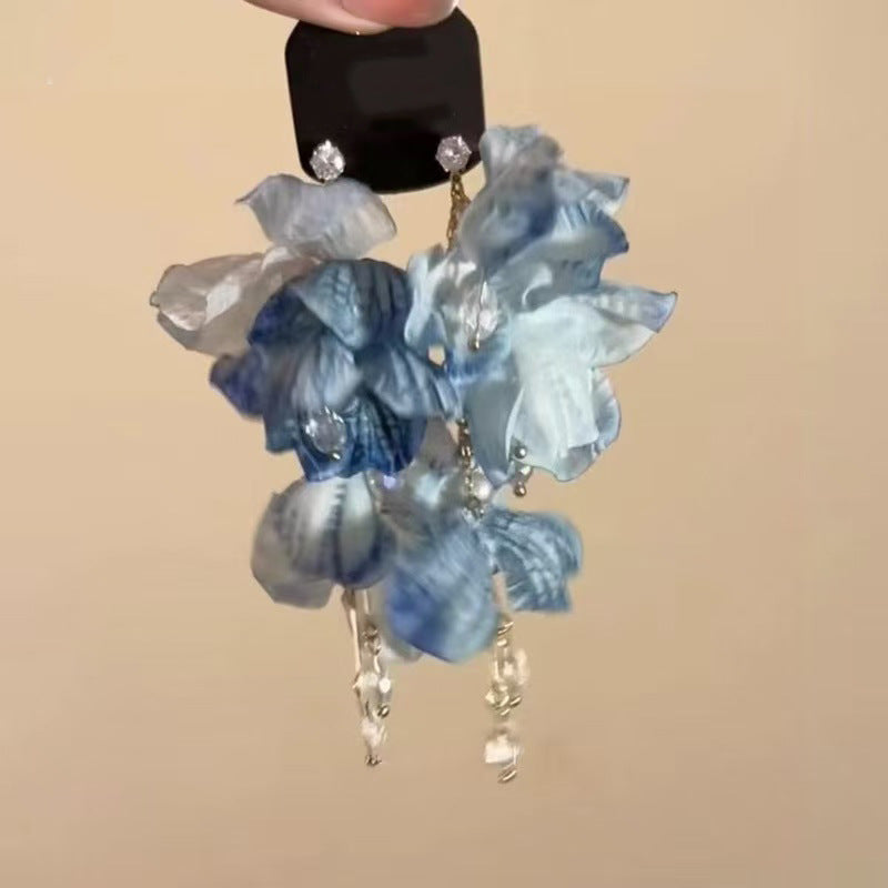 樹脂銀針花朵流蘇耳環