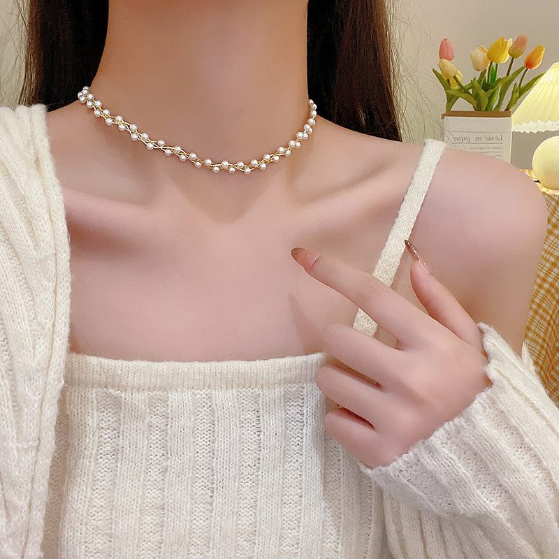 法式復古珍珠流蘇項鏈