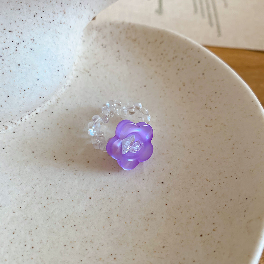 夏日限定~鋯石水晶串珠項鏈手鏈耳環戒指套裝清新甜美設計感飾品