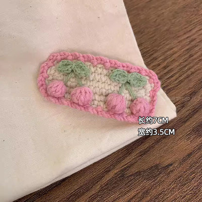 櫻桃卡通刺繡編織髮夾－黃色小兔子款細節｜https://igowo.tw/
