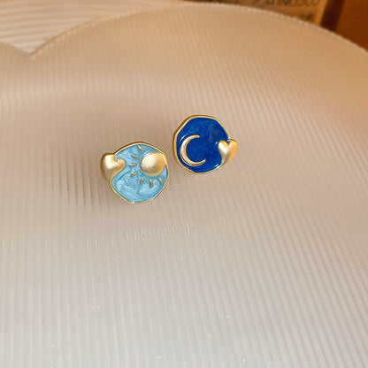 藍色琺瑯花朵復古耳環－細節特寫17｜https://igowo.tw/