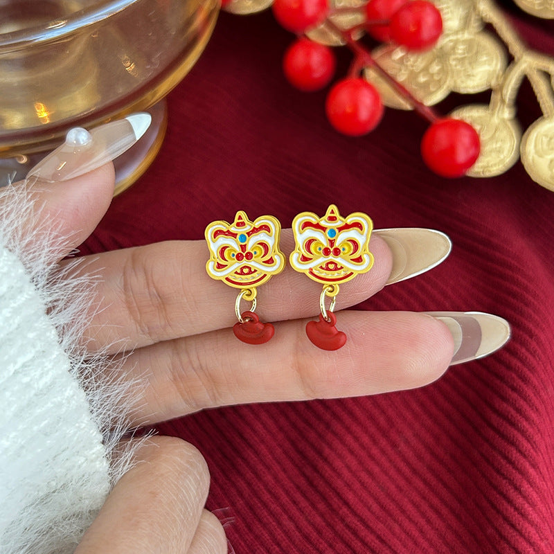 復古紅福袋不對稱耳墜－2/祥雲流蘇款細節｜https://igowo.tw/