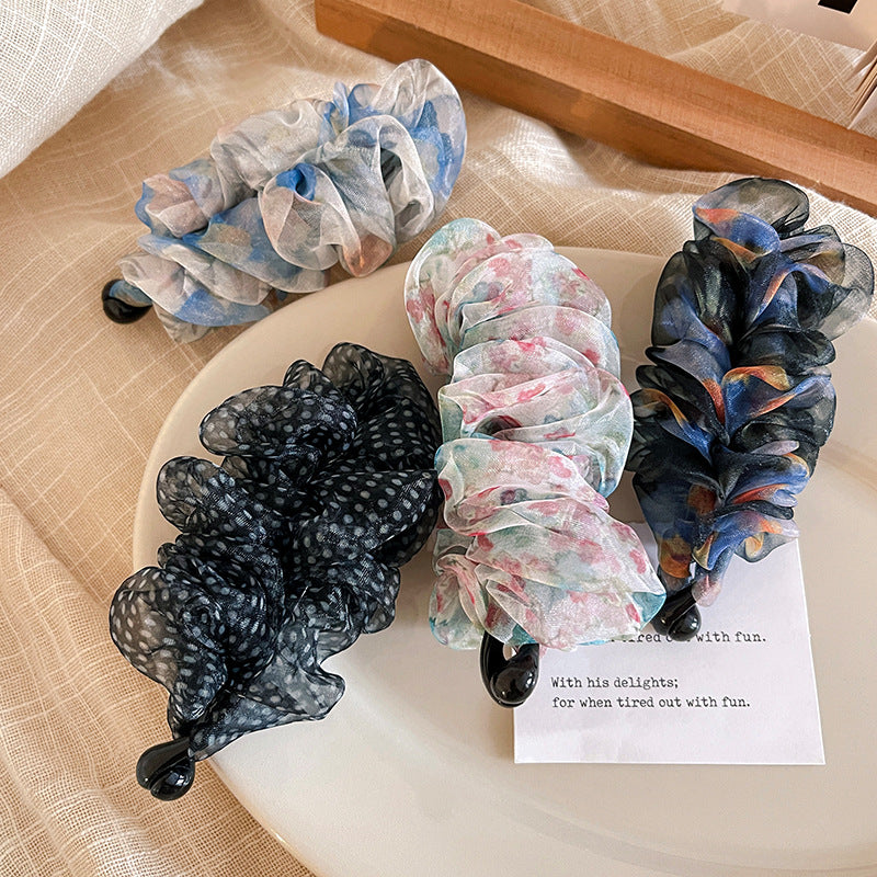 網紗碎花鯊魚夾－商品主圖｜https://igowo.tw/