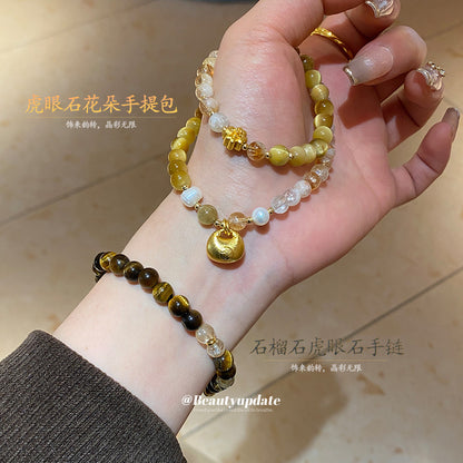 天然虎眼石珍珠串珠手鏈新中式小眾百搭手串高級感手環氣質手飾女