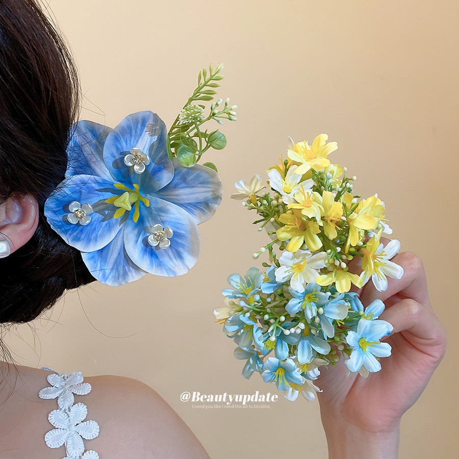 盈盈花海~氛圍感鑲鉆碎花發夾海邊度假風拍照鴨嘴夾甜美氣質頭飾
