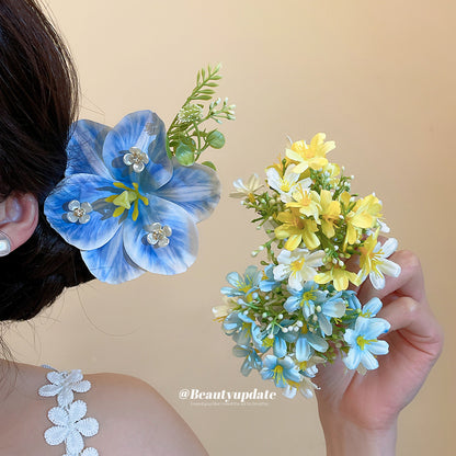 盈盈花海~氛圍感鑲鉆碎花發夾海邊度假風拍照鴨嘴夾甜美氣質頭飾