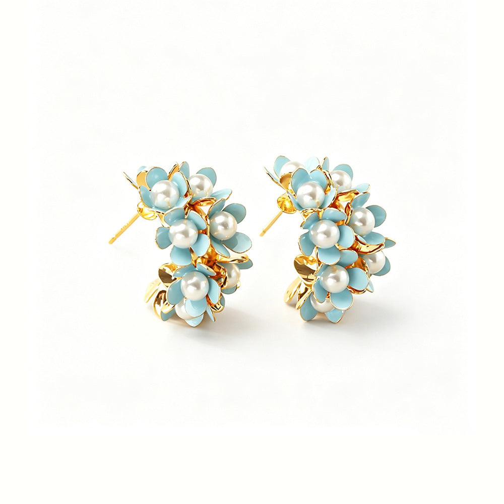 彩色琺瑯珍珠C形耳釘－細節特寫3｜https://igowo.tw/