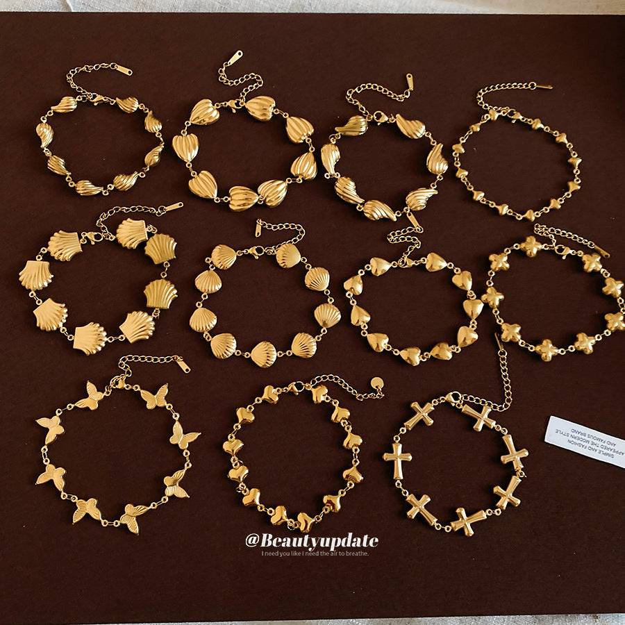 歐美跨境不銹鋼愛心紋路手鏈輕奢高級感手環休閑時尚日常百搭手飾