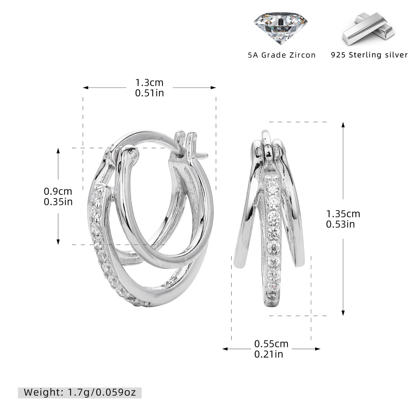 S925 新款耳環時尚三環線條鑲鋯耳飾簡約百搭小眾設計飾品