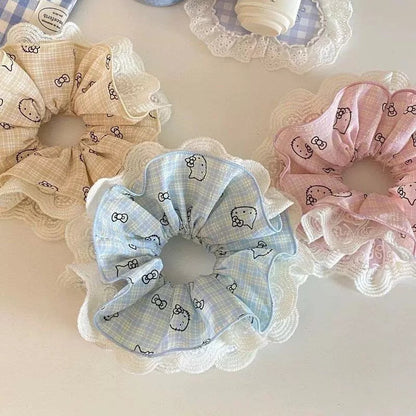 蕾絲貓咪格紋髮圈－商品主圖｜https://igowo.tw/
