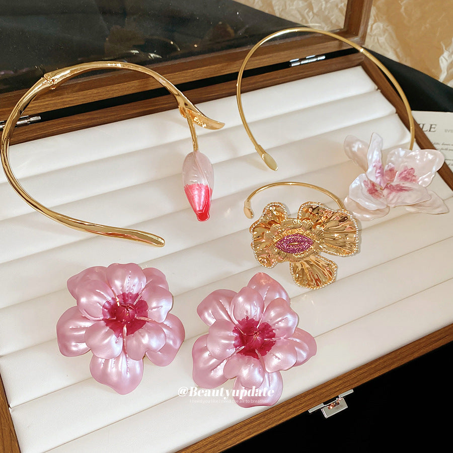 歐美風2026新款噴漆花朵耳環手鐲項鏈套裝設計感小眾獨特氣質飾品