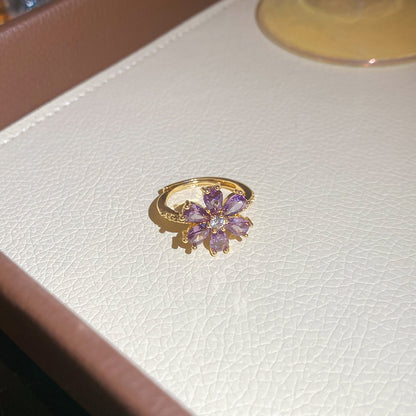 18K真金電鍍超閃鋯石花朵手鏈戒指套裝輕奢高級感精致時尚手飾女