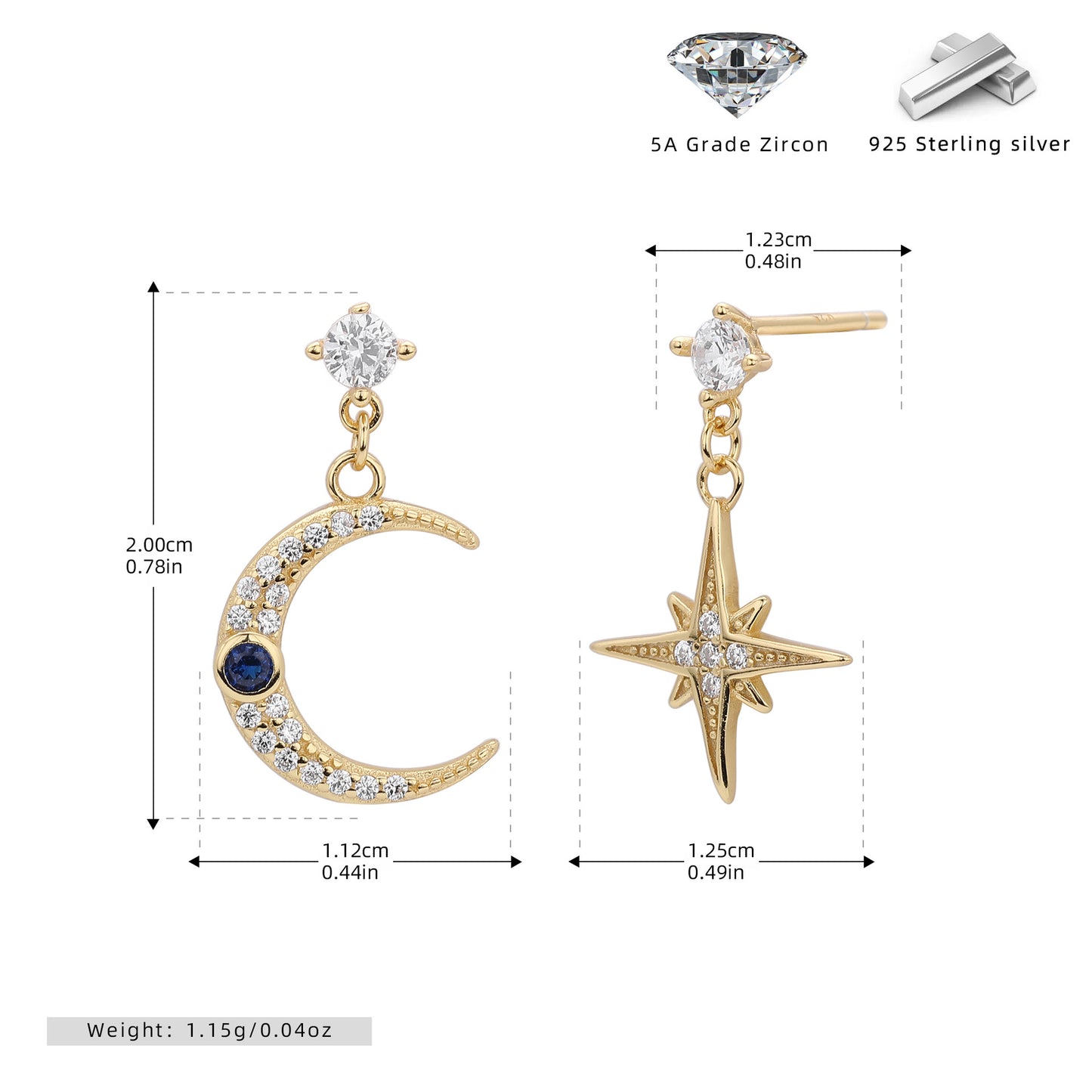 S925 新款時尚星月款耳釘氣質流行百搭高級感耳飾品