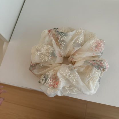 網紗大腸圈刺繡髮圈