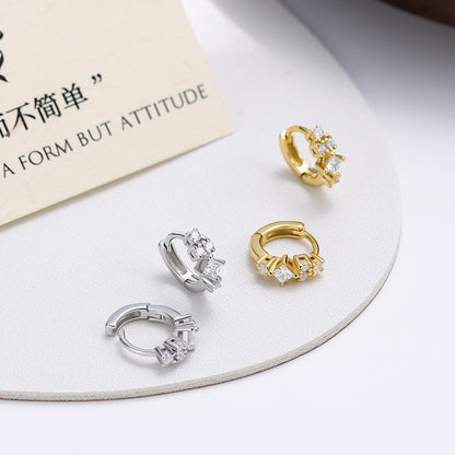 S925 鑲鋯耳環2025新款女氣質小眾時尚設計輕奢睡覺免摘耳飾品