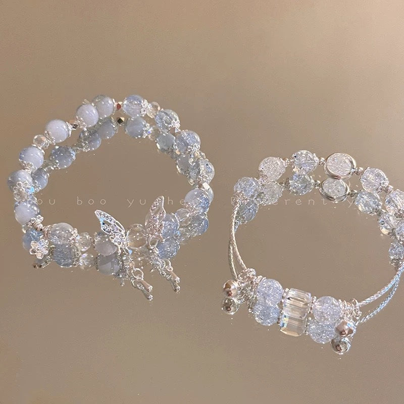 水晶蝴蝶串珠手鏈女款輕奢閨蜜送禮生日手串高顏值學生黨精致手飾