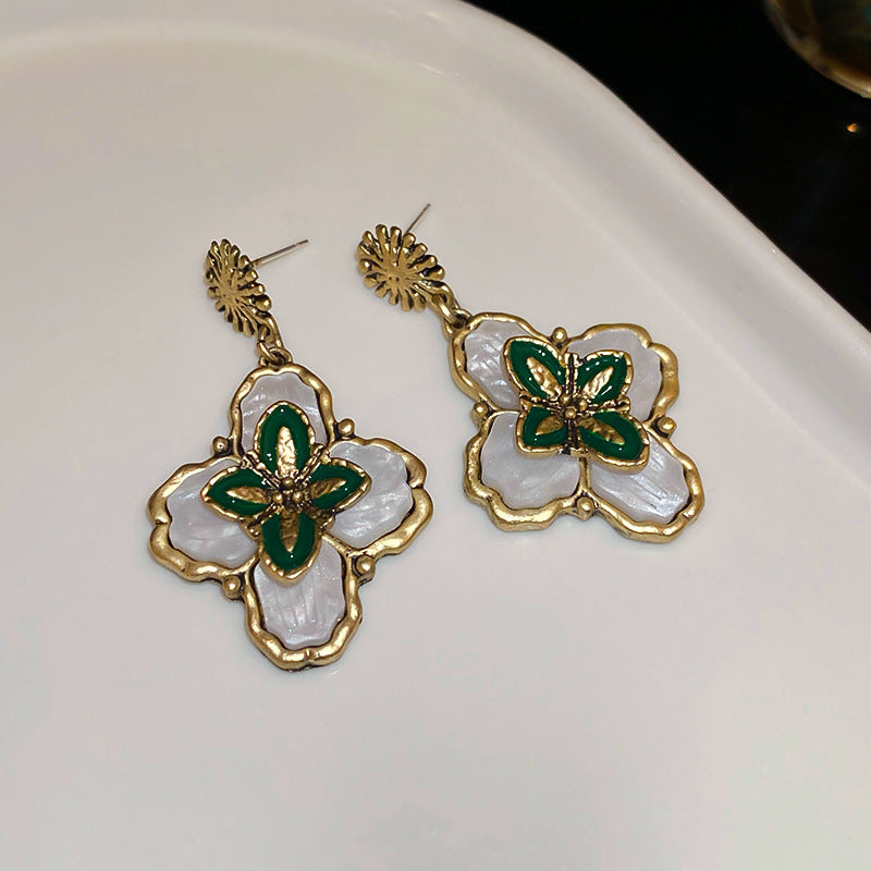 銀針法式花朵耳釘女中古vintage耳墜耳環小眾氣質耳飾輕奢高級感