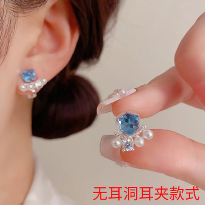 珍珠鋯石一字簡約耳夾－商品主圖｜https://igowo.tw/