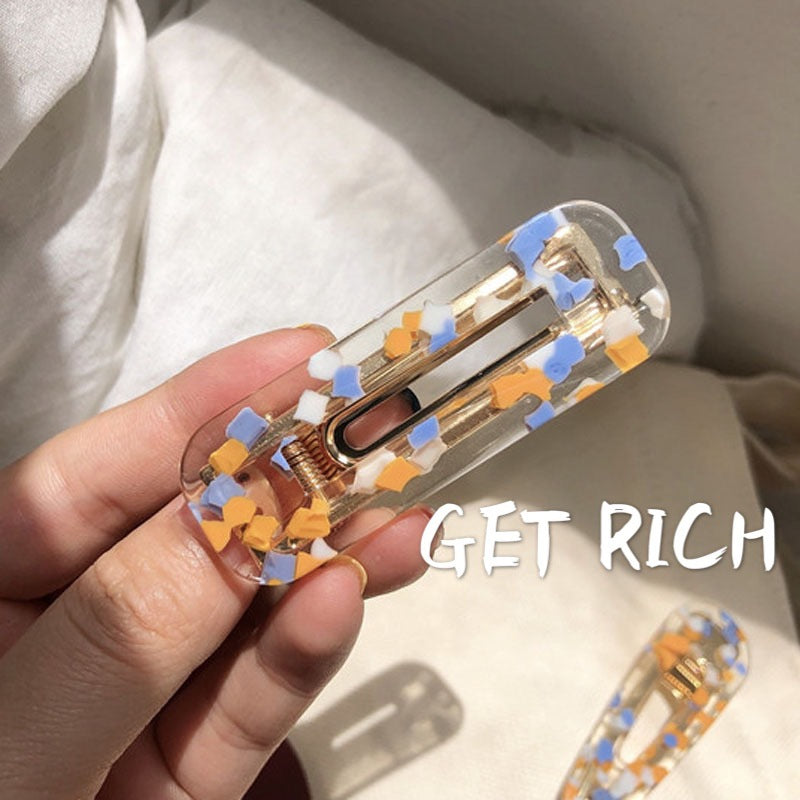彩色簡約髮夾－橘藍水滴款細節｜https://igowo.tw/