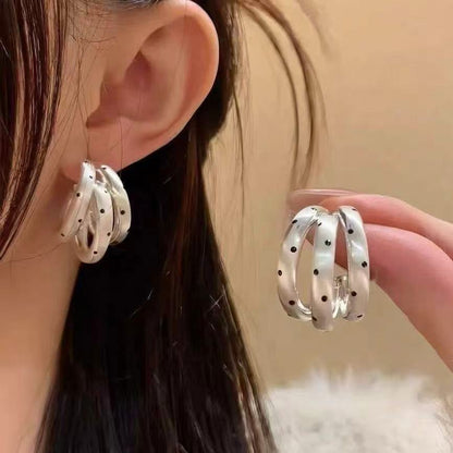 韓系女主~銀針三層C形波點耳釘精致ins風耳環設計感小眾獨特耳飾