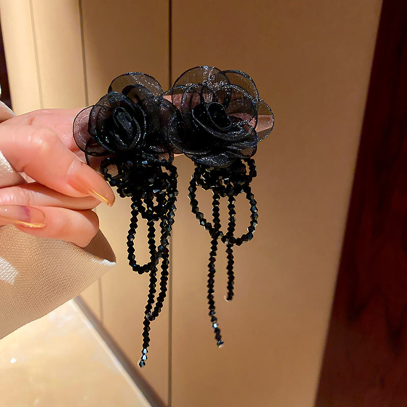 銀針流蘇花朵花卉仙女款耳墜耳釘女田園風小眾手作氣質夸張耳環女