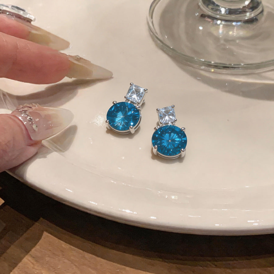 鋯石銀針圓形復古耳釘