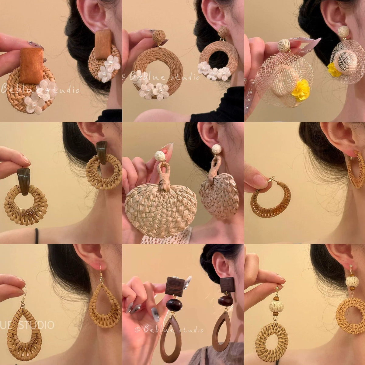 花朵編織垂墜耳釘－商品主圖｜https://igowo.tw/
